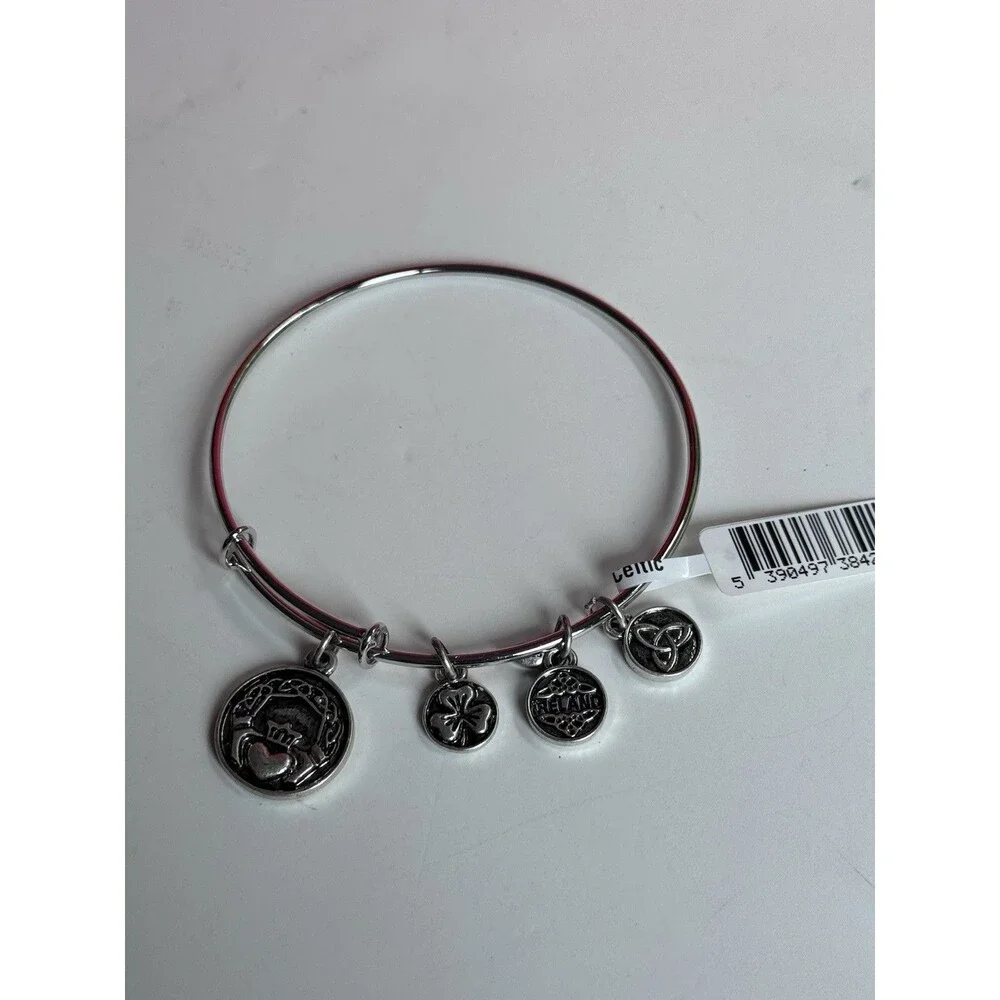 SOLVAR New with Tag Silver-tone Charm Bangle Claddagh Charm Bracelet 4 charms.